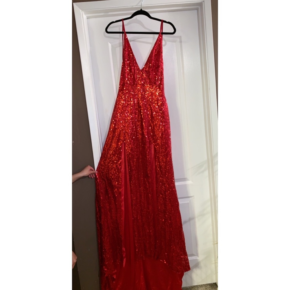 red sparkly prom dress